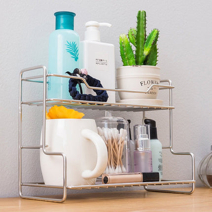 Double-Layer Storage Rack – Kitchen & Bathroom Seasoning Organizer