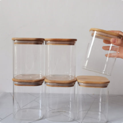 Square Glass Storage Jar With Lid And Square Mouth Condiment Container