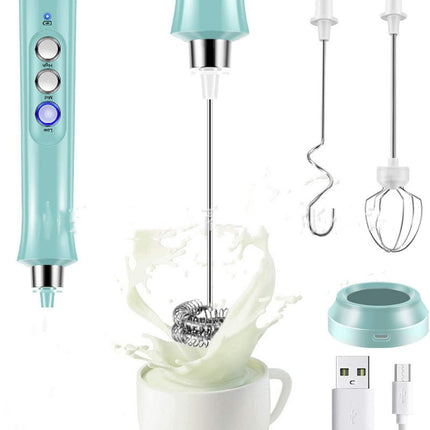 Rechargeable Electric Milk Frother & Stainless Steel Egg Beater with Base