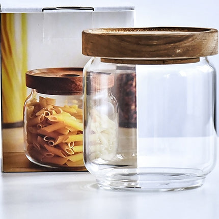 Acacia Glass Storage Can Kitchen Food Coarse