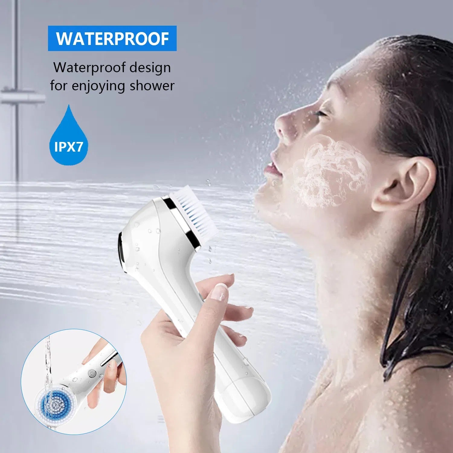 Waterproof 3 In 1 For Massaging, Deep Cleansing Rechargeable With 4 Brush Head Replacements