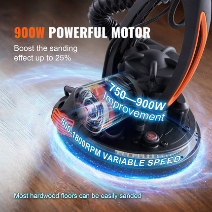 Drywall Sander — 900W Drywall Sander, Variable Speed (800–1800 RPM) with Self-Suction & Brush Motor