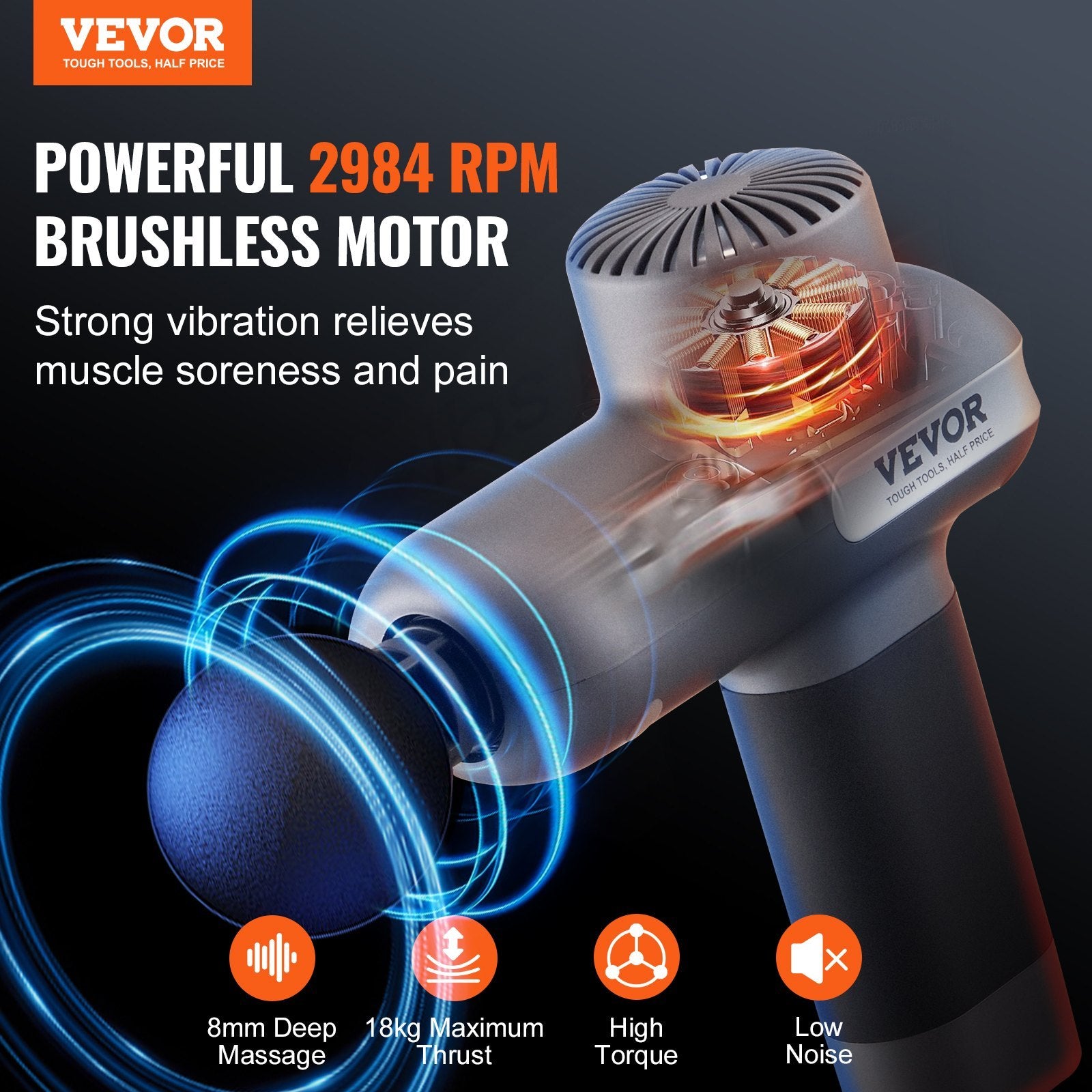 VEVOR Massage Gun Deep Tissue, Percussion Muscle Massager For Athletes