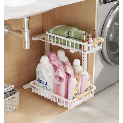 Metal Adjustable Height Two-Tier Under Sink Storage Rack with Drawers for Kitchen & Bathroom