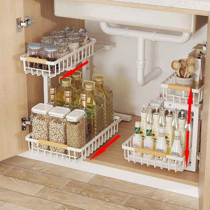 Metal Adjustable Height Two-Tier Under Sink Storage Rack with Drawers for Kitchen & Bathroom