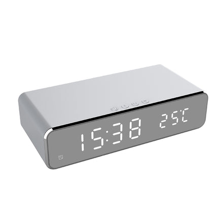 LED Digital Alarm Clock with Wireless Charger, Thermometer & HD Mirror Display