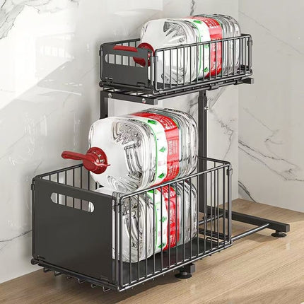 Under Sink Double Layer Pull Out Storage Rack For The Kitchen Sink