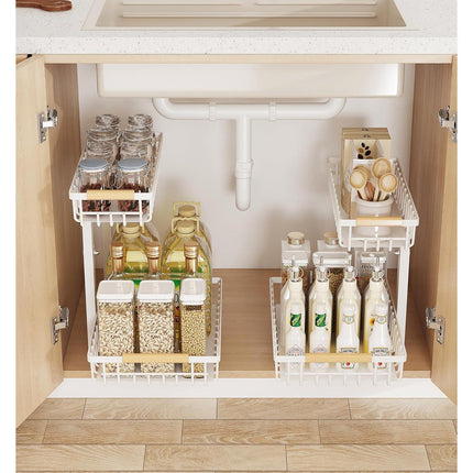 Metal Adjustable Height Two-Tier Under Sink Storage Rack with Drawers for Kitchen & Bathroom