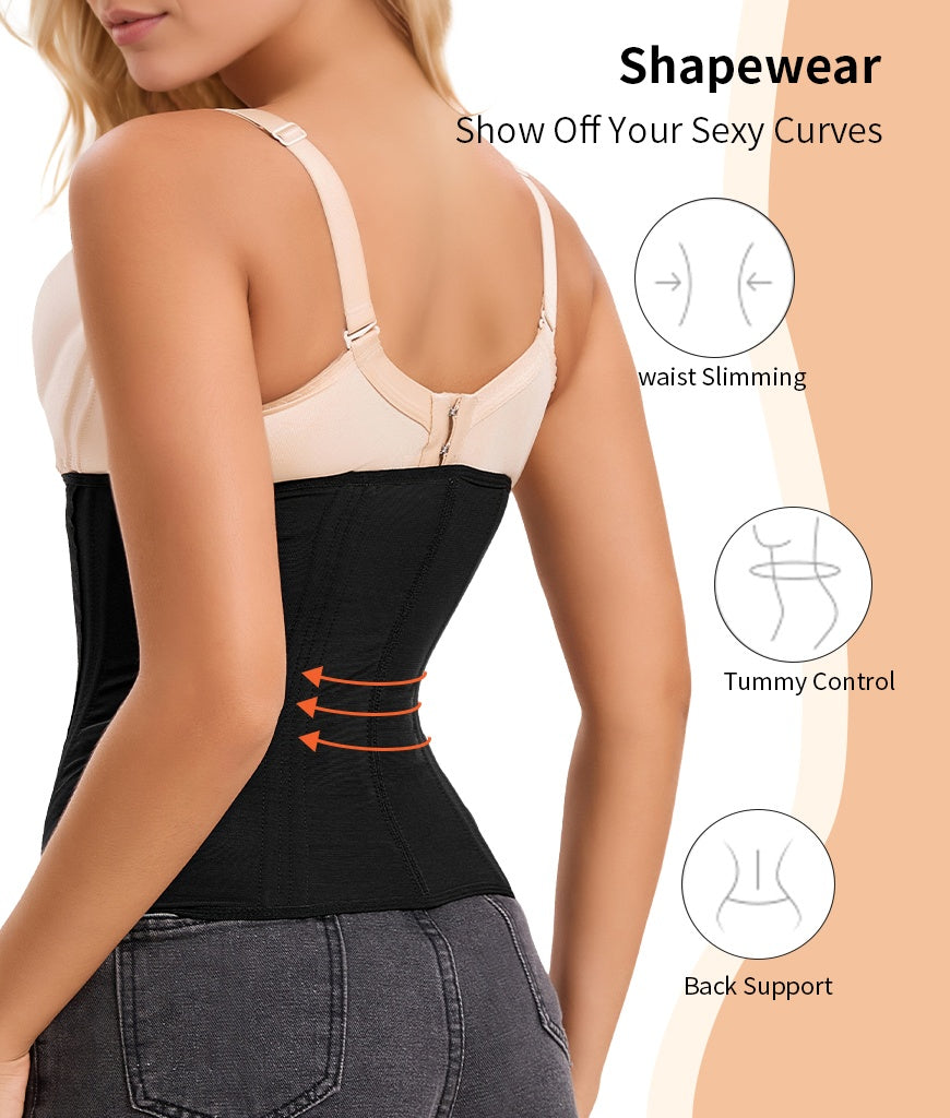 Steel Boned Corset Shapewear Tummy Waist Body Shaper With Extended Button