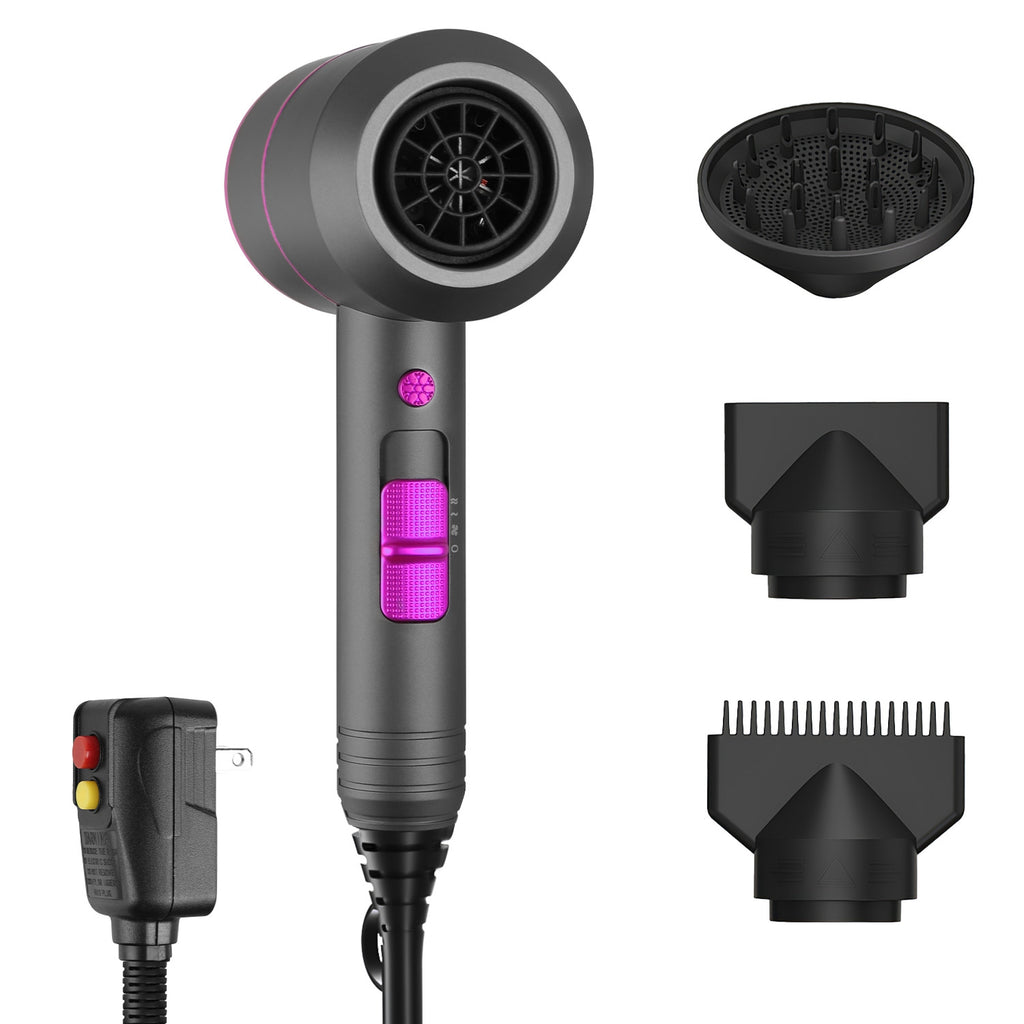 1Pc 1800W Hair Dryer Portable Compact Hair Blow Dryer With Cool Warm Hot Wind With Diffuser Concentrator Comb Nozzle ALCI Plug Overheat Protection For Women Man Straight Curly Hair