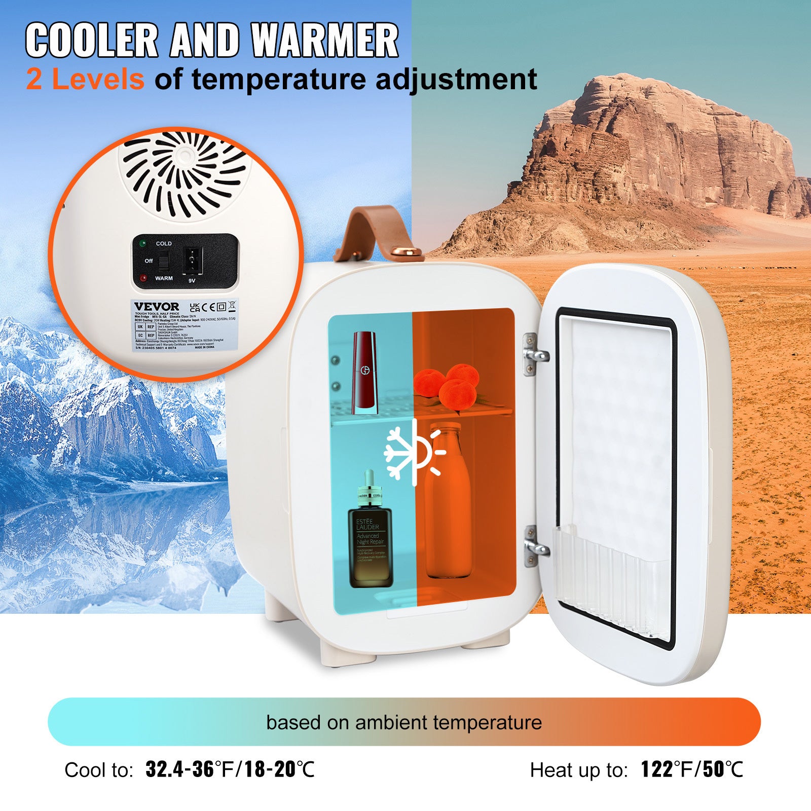 Mini Skin Care Fridge, 4L 6 Can Cute Makeup Fridge For Cosmetics, Beverage, Fruit Milk, AC DC Cooler & Warmer