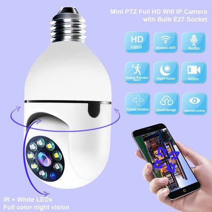 1080P WiFi Bulb Camera – 4X Zoom, E27 Socket, 5G WiFi Security Monitor