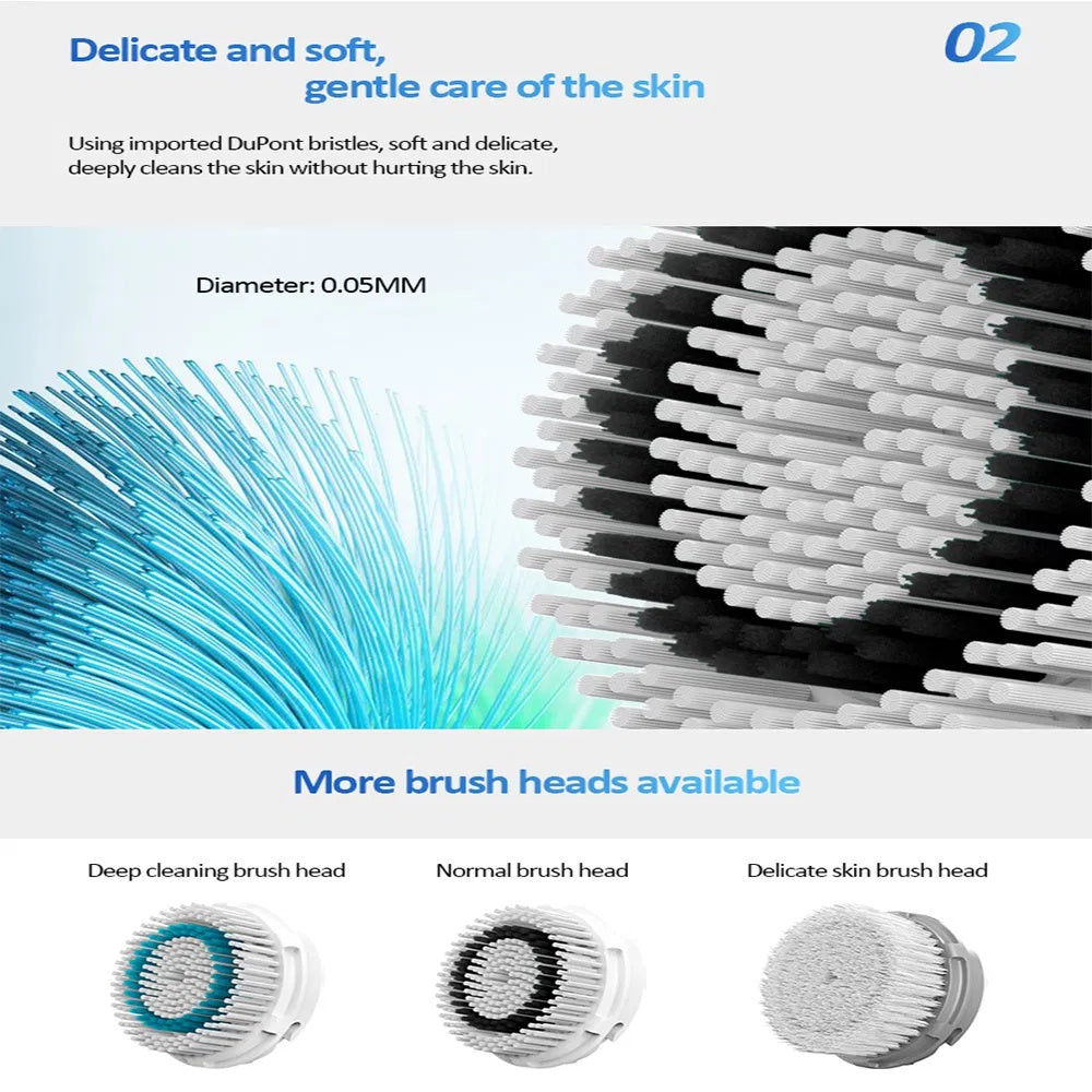 Facial Cleansing Brush With 3 Brush Heads For Daily Skin Care, Rechargeable And Gentle Face Exfoliator