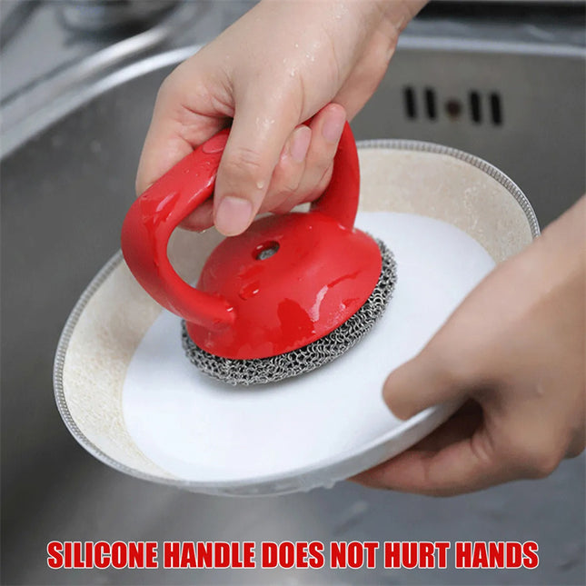 316 Stainless Steel Cast Iron Scrubber With Handle Wool Scrubber Kitchen Gadgets
