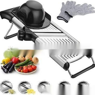 Stainless Steel Chopper Set – Mandolin Slicer & Grater with Cut-Resistant Gloves
