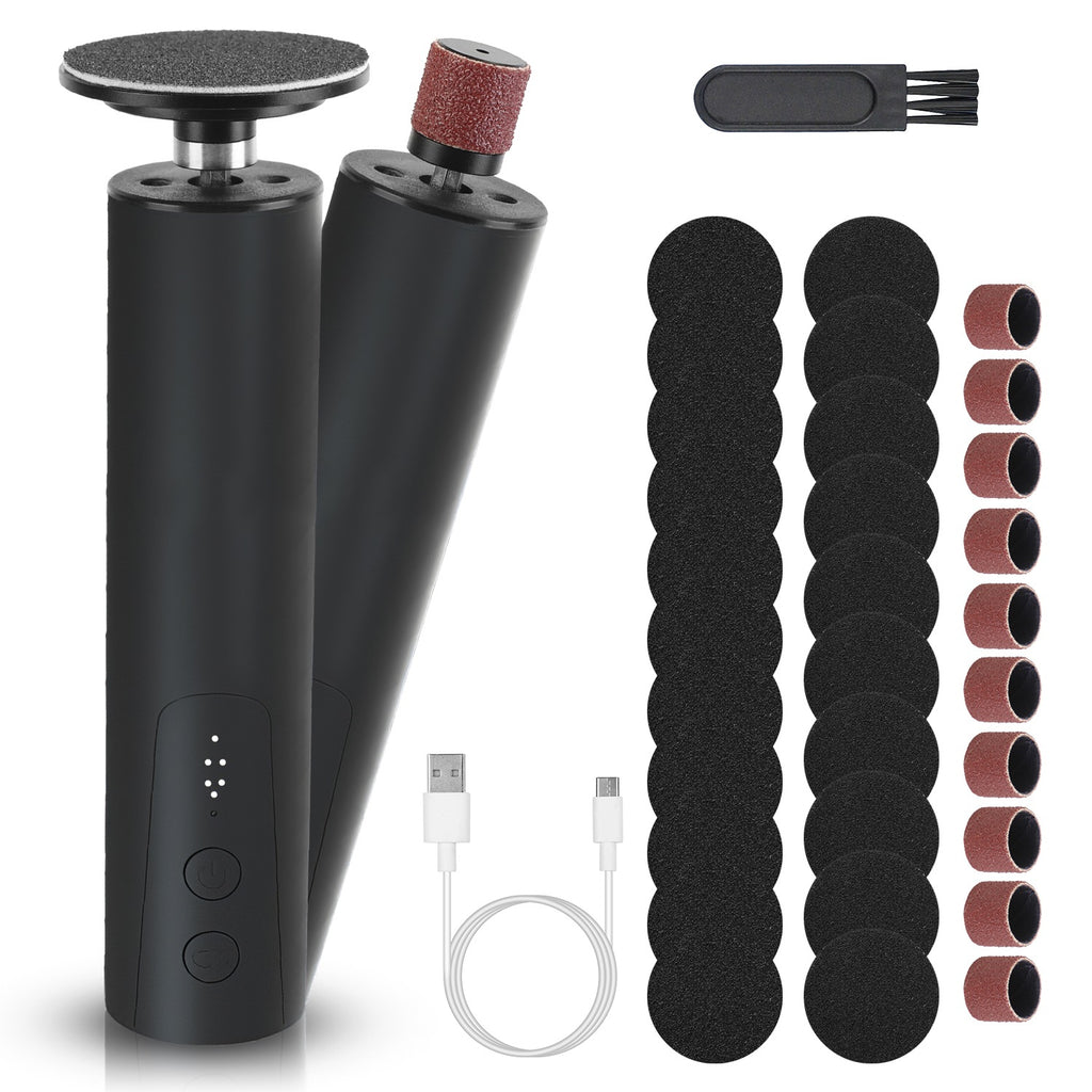1Set Electric Foot Callus Remover 2 In 1 Rechargeable Foot File Nail Grinder Dead Skin Pedicure Tool Machine With 2 Grinding Heads Total 30Pcs Replaceable Sandpapers For Men Women