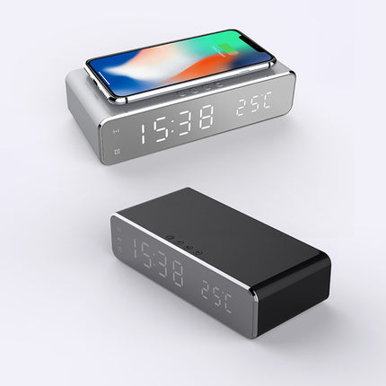 LED Digital Alarm Clock with Wireless Charger, Thermometer & HD Mirror Display