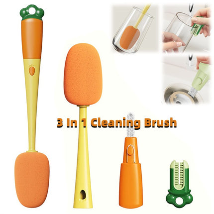 3 In 1 Multifunctional Cleaning Cup Washer Brush Long Handle Carrot Water Bottle Cleaning Brush