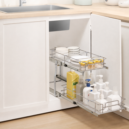 2-Tier Under Sink Pull-Out Wire Organizer Basket