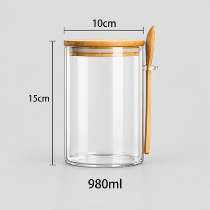 Glass Food Storage Jar with Wooden Spoon