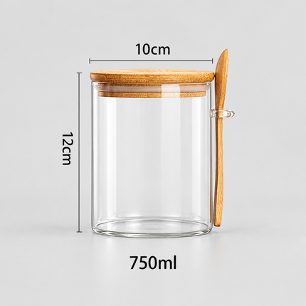Glass Food Storage Jar with Wooden Spoon