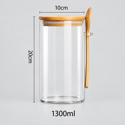 Glass Food Storage Jar with Wooden Spoon