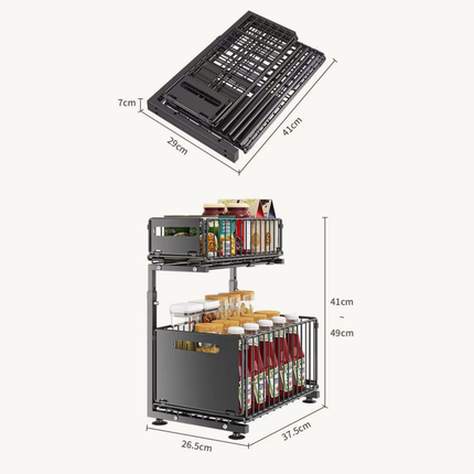 2-Tier L-Shaped Pull-Out Under Sink Storage Rack