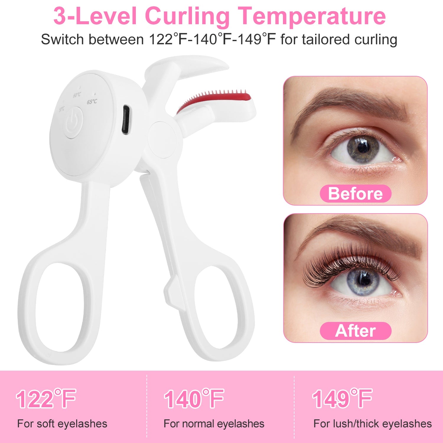 2Pcs Heated Eyelash Curler Electric USB Rechargeable Eyelash Curler Anti Burn Compact With Comb Heat Up Fast Within 8S For All Eye Shapes For Women Make Up Gift Travel Valentine Mother Day