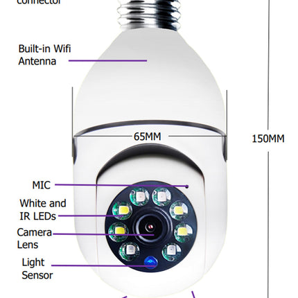 1080P WiFi Bulb Camera – 4X Zoom, E27 Socket, 5G WiFi Security Monitor