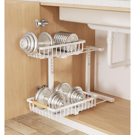 Metal Adjustable Height Two-Tier Under Sink Storage Rack with Drawers for Kitchen & Bathroom