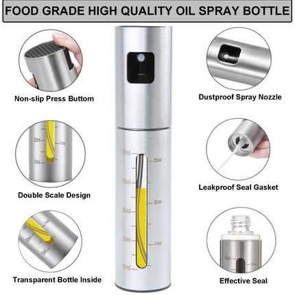 100ml Stainless Steel Oil Sprayer – Portable Olive Oil Spray Bottle for Cooking & Grilling