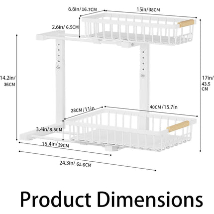 Metal Adjustable Height Two-Tier Under Sink Storage Rack with Drawers for Kitchen & Bathroom