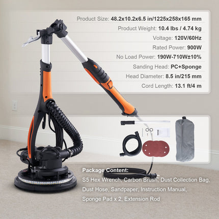 Drywall Sander — 900W Drywall Sander, Variable Speed (800–1800 RPM) with Self-Suction & Brush Motor