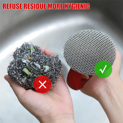 316 Stainless Steel Cast Iron Scrubber With Handle Wool Scrubber Kitchen Gadgets