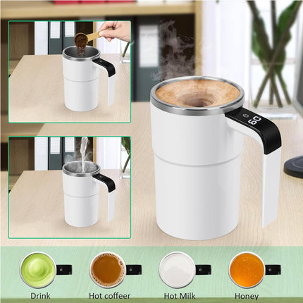 12oz Rechargeable Self-Stirring Mug with LED Temperature Display