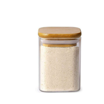 Square Glass Storage Jar With Lid And Square Mouth Condiment Container