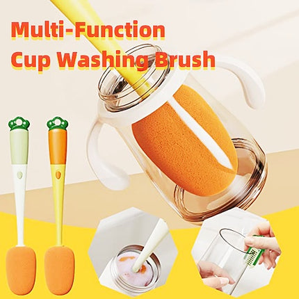 3 In 1 Multifunctional Cleaning Cup Washer Brush Long Handle Carrot Water Bottle Cleaning Brush