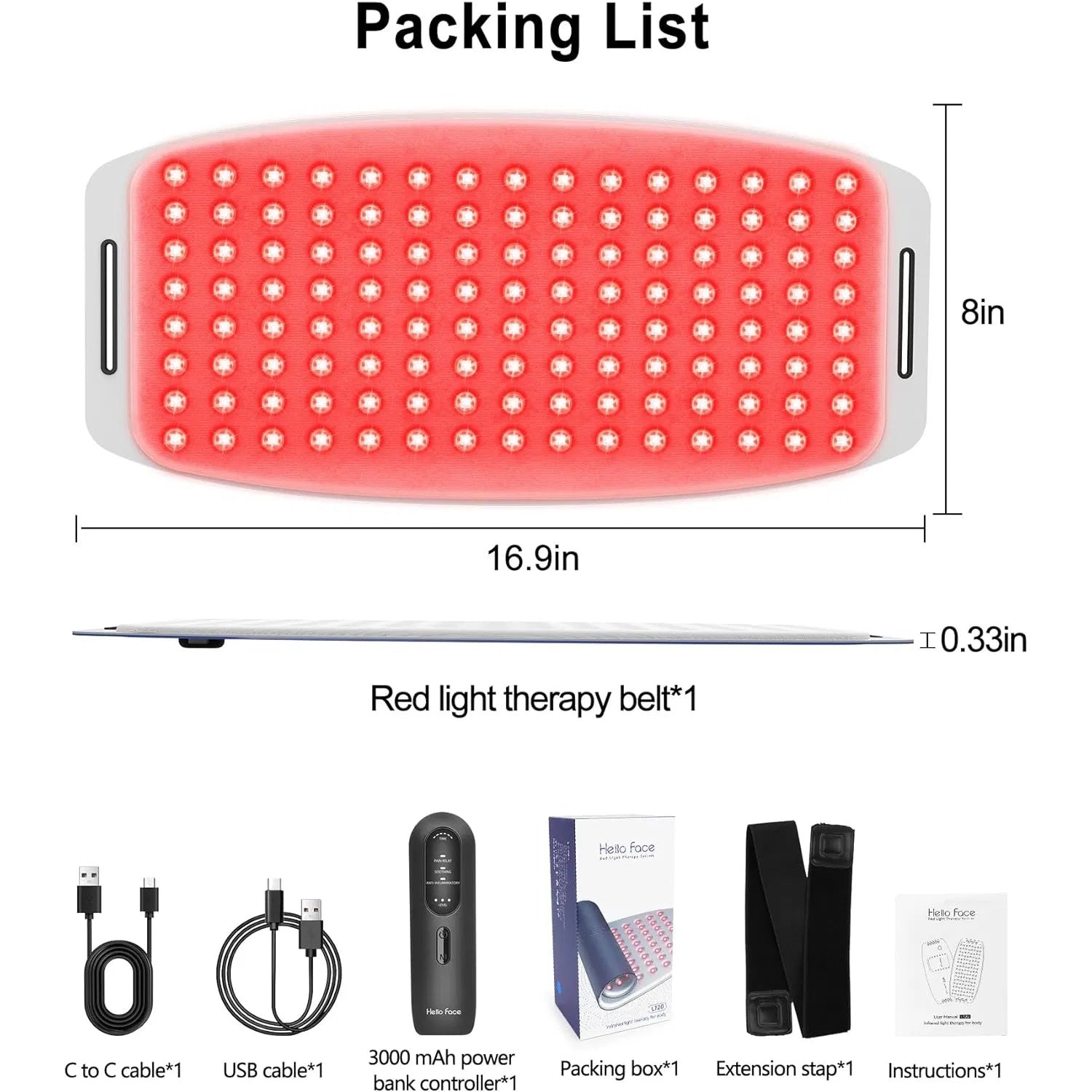 Red Light Therapy Belt For Body, Cordless Near Infrared Light Therapy Pain Relief & Inflammation