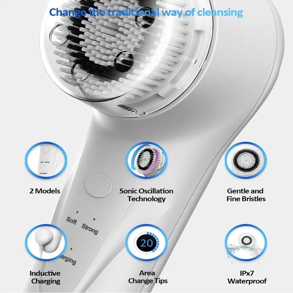 Facial Cleansing Brush With 3 Brush Heads For Daily Skin Care, Rechargeable And Gentle Face Exfoliator