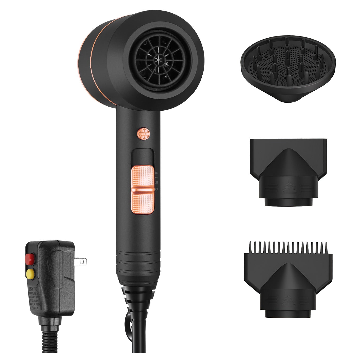 1Pc 1800W Hair Dryer Portable Compact Hair Blow Dryer With Cool Warm Hot Wind With Diffuser Concentrator Comb Nozzle ALCI Plug Overheat Protection For Women Man Straight Curly Hair