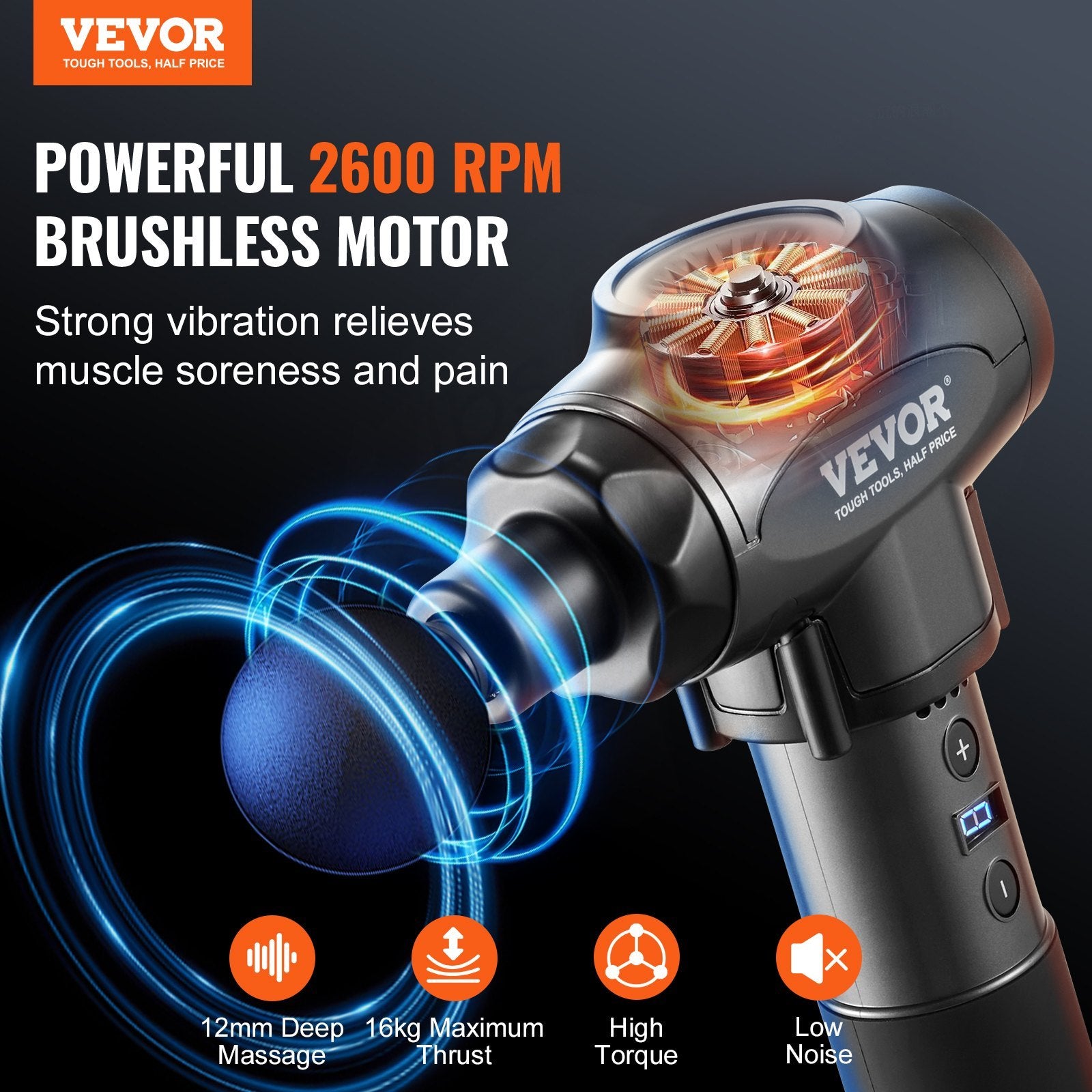 VEVOR Massage Gun Deep Tissue Massager For Athletes, Handheld Electric Massage Gun For Pain Relief, Muscle Relaxation