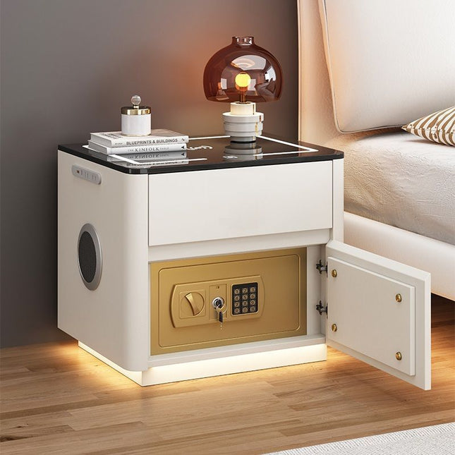 Multi-Functional Smart Bedroom Bedside Table with Integrated Wireless Charging & Safe