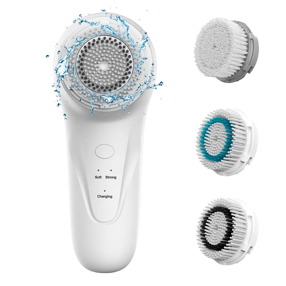 Facial Cleansing Brush With 3 Brush Heads For Daily Skin Care, Rechargeable And Gentle Face Exfoliator
